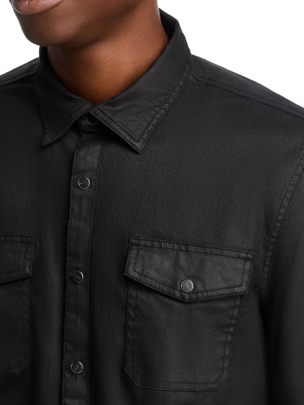 John Varvatos Collection Mens Black Coated Leather-Look Western Shirt NWT $248